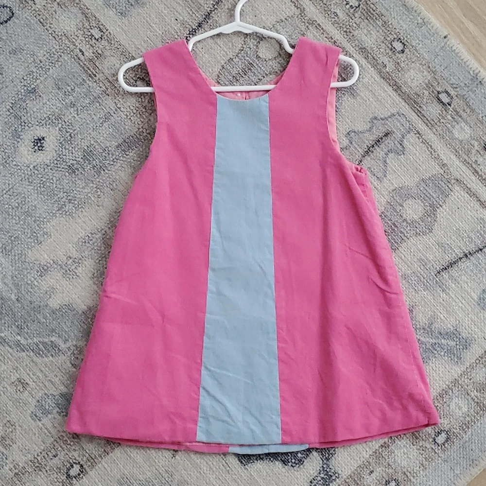 The Beaufort Bonnet Company Girls Pink And Blue Corduroy Jumper Dress Sz3T